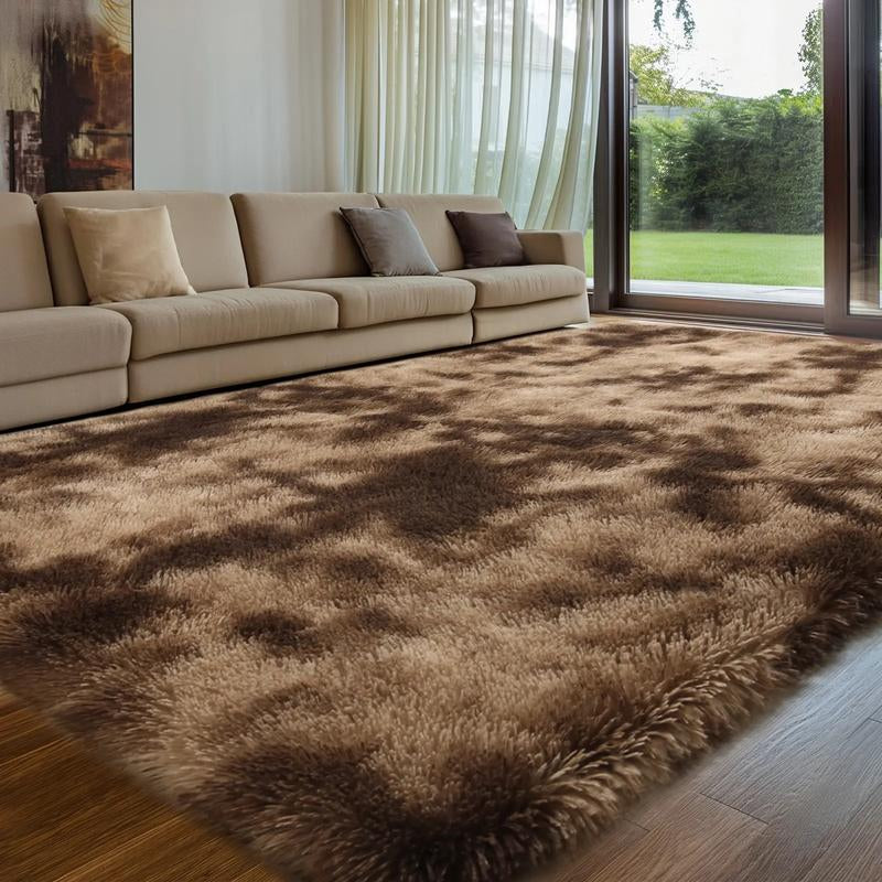 Modern Long Pile Polyester Fiber Rug, Fluffy Area Rug, Rectangular Carpet for Living Room & Bedroom, Home Use, Multiple Sizes Available