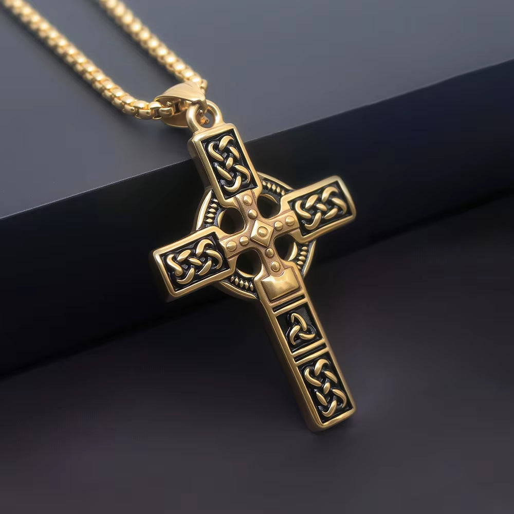 Collier Homme Medieval Stainless Steel Man Necklace Male Celtic Knot Cross Necklace for Men Viking Accessories Collar Hombre