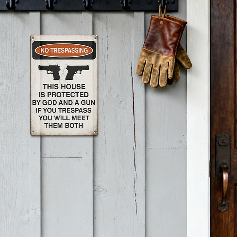 No Trespassing This House Is Protected Sign, 1/20Pcs Rust Free Weatherproof Wall Sign, Wall Art for Home Garden Yard Farm House, Decoration Items