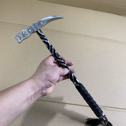 40Cm Wild Boar Battle Axe Handmade Forged Axe Integrated Hammer Multi Functional Camping Tool Car Camping Axe