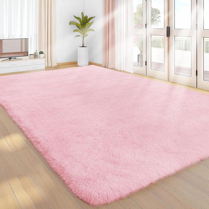 Modern Long Pile Polyester Fiber Rug, Fluffy Area Rug, Rectangular Carpet for Living Room & Bedroom, Home Use, Multiple Sizes Available
