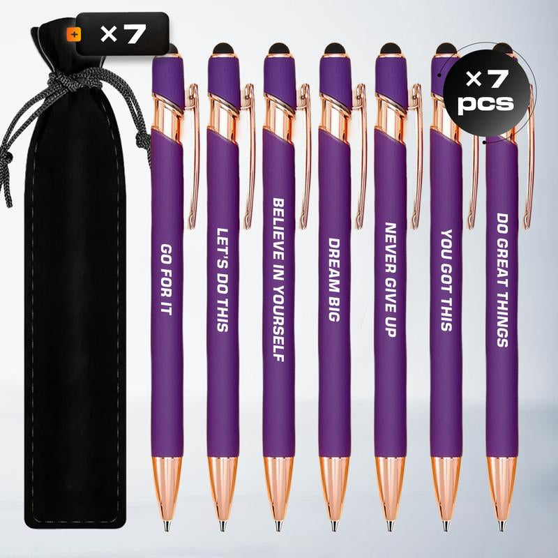 Seven Days Funny Ballpoint Pen Set with Pen Pouch Emotional Wording Retractable Black Ink Smooth Writing Pens Cute Office Supplies Teacher Student Gift Colorful Precision Pens