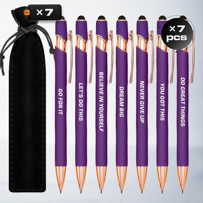 Seven Days Funny Ballpoint Pen Set with Pen Pouch Emotional Wording Retractable Black Ink Smooth Writing Pens Cute Office Supplies Teacher Student Gift Colorful Precision Pens