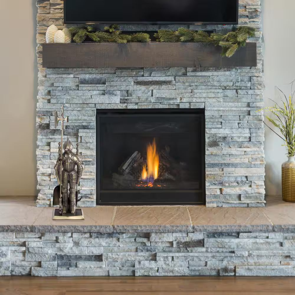 3-Piece Fireplace Tool Set and Medieval Knight Stand with Decorative Axe (Antique Brass)