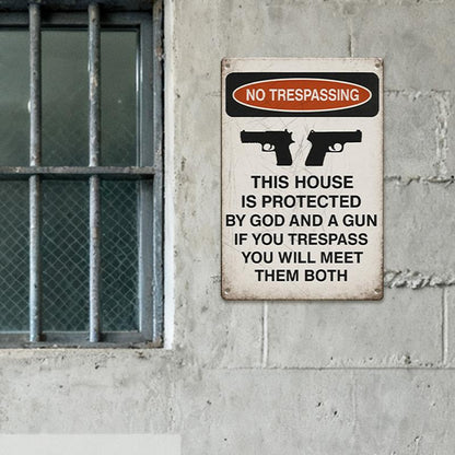 No Trespassing This House Is Protected Sign, 1/20Pcs Rust Free Weatherproof Wall Sign, Wall Art for Home Garden Yard Farm House, Decoration Items