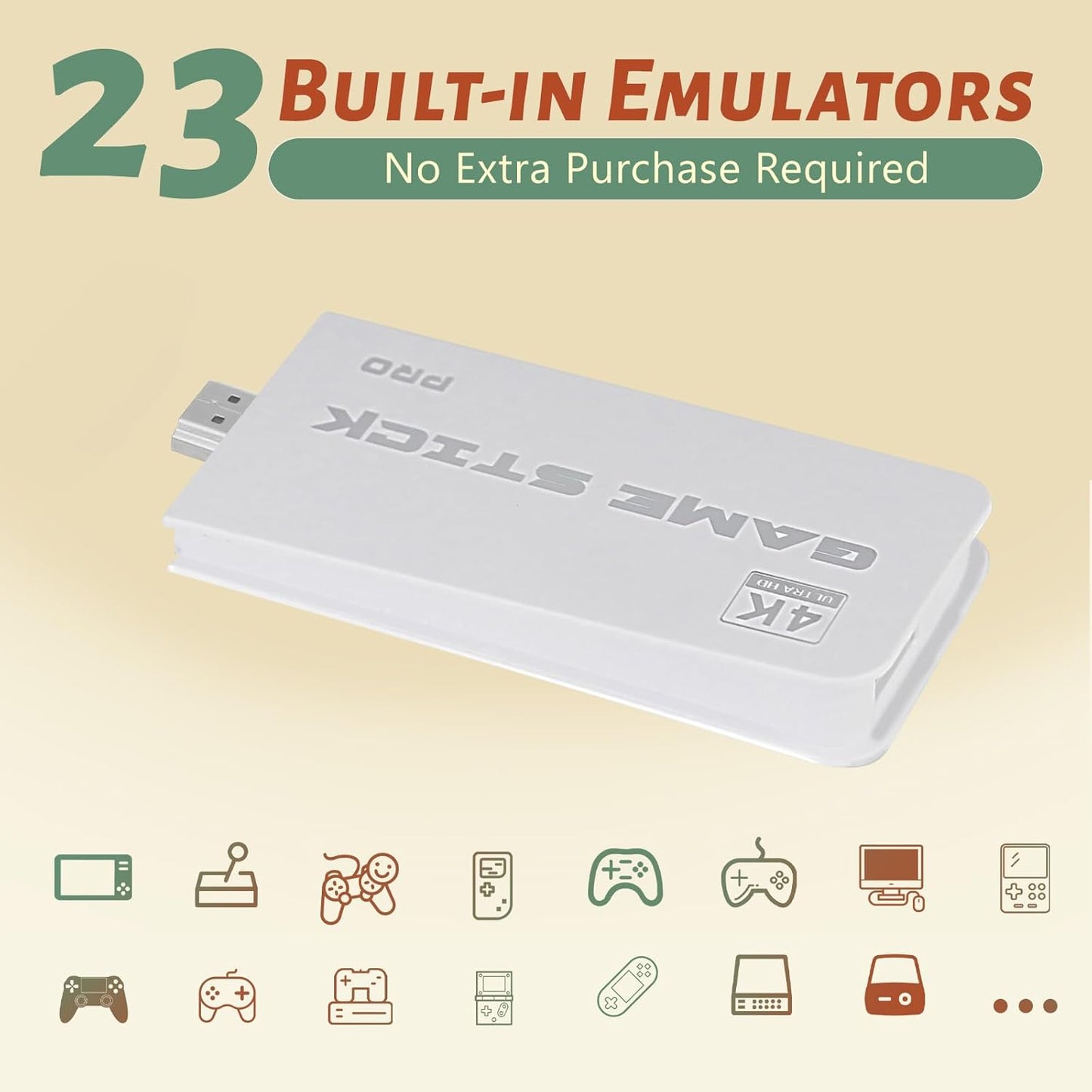 2025 Retro Gaming Console Pro 4K HDMI with 40,000+ Built-In Classic Video Games - Plug & Play Game Stick for TV with 2 Wireless Controllers | 23 Emulator Support 64GB