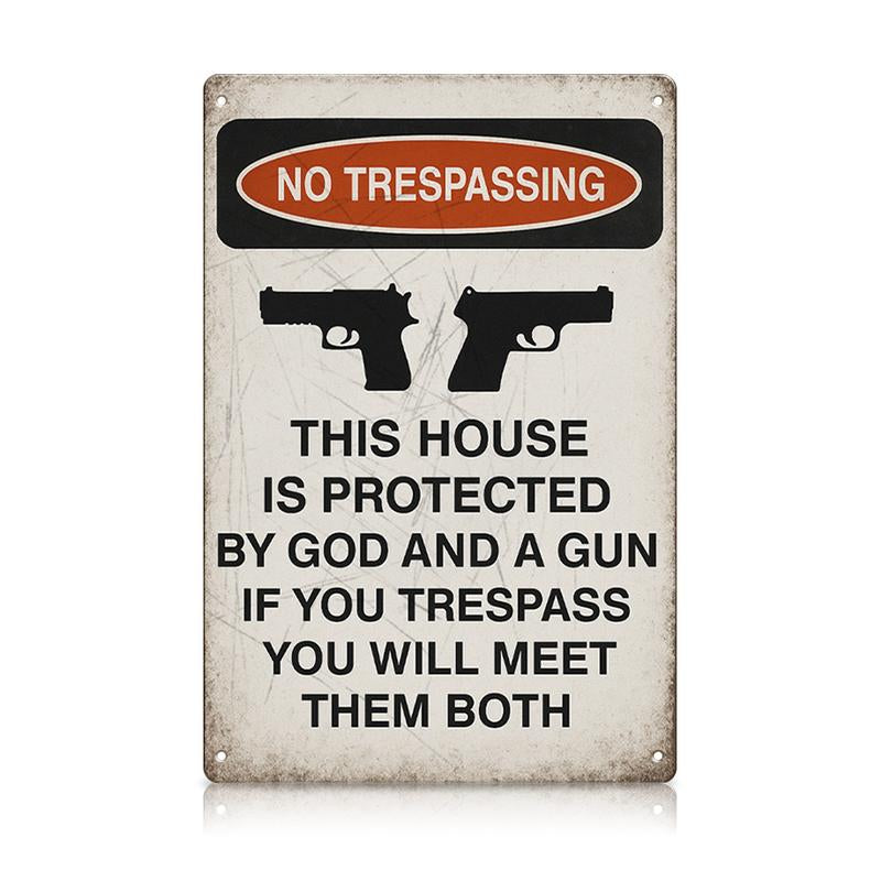 No Trespassing This House Is Protected Sign, 1/20Pcs Rust Free Weatherproof Wall Sign, Wall Art for Home Garden Yard Farm House, Decoration Items