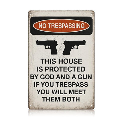 No Trespassing This House Is Protected Sign, 1/20Pcs Rust Free Weatherproof Wall Sign, Wall Art for Home Garden Yard Farm House, Decoration Items