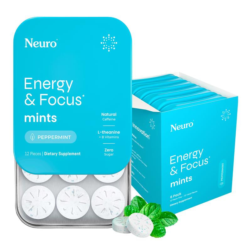 Neuro Energy Caffeine Gum/Mints for Energy & Focus - Sugar-Free with L Theanine, Caffeine, Vitamin B12 & Vitamin B6 - Peppermint Flavor