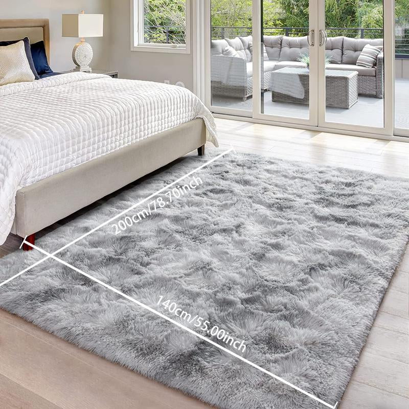 Modern Long Pile Polyester Fiber Rug, Fluffy Area Rug, Rectangular Carpet for Living Room & Bedroom, Home Use, Multiple Sizes Available