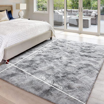 Modern Long Pile Polyester Fiber Rug, Fluffy Area Rug, Rectangular Carpet for Living Room & Bedroom, Home Use, Multiple Sizes Available