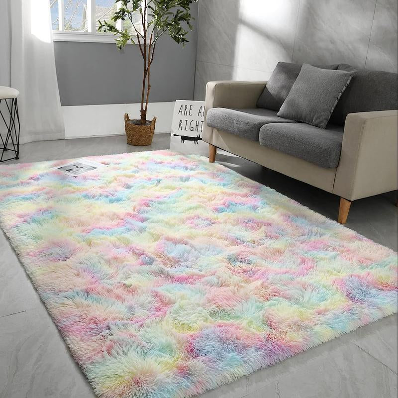 Modern Long Pile Polyester Fiber Rug, Fluffy Area Rug, Rectangular Carpet for Living Room & Bedroom, Home Use, Multiple Sizes Available