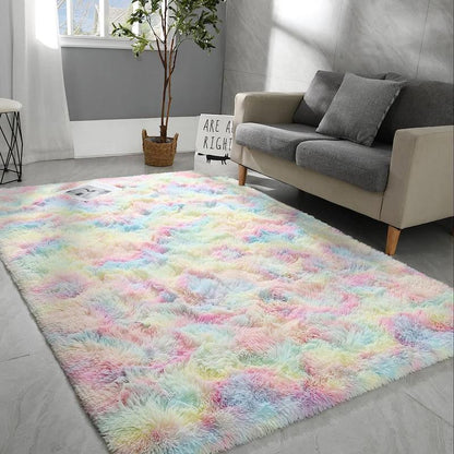 Modern Long Pile Polyester Fiber Rug, Fluffy Area Rug, Rectangular Carpet for Living Room & Bedroom, Home Use, Multiple Sizes Available