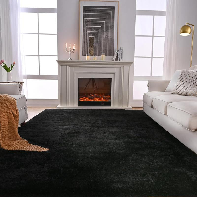 Modern Long Pile Polyester Fiber Rug, Fluffy Area Rug, Rectangular Carpet for Living Room & Bedroom, Home Use, Multiple Sizes Available
