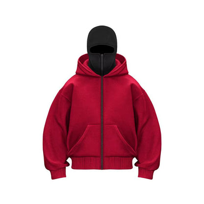 Adult Zipper Hooded Sweatshirt Soft Fleece Jacket with Hoodie Mask Men Women Windbreaker Casual Outwear Loose Sports Coat Tops