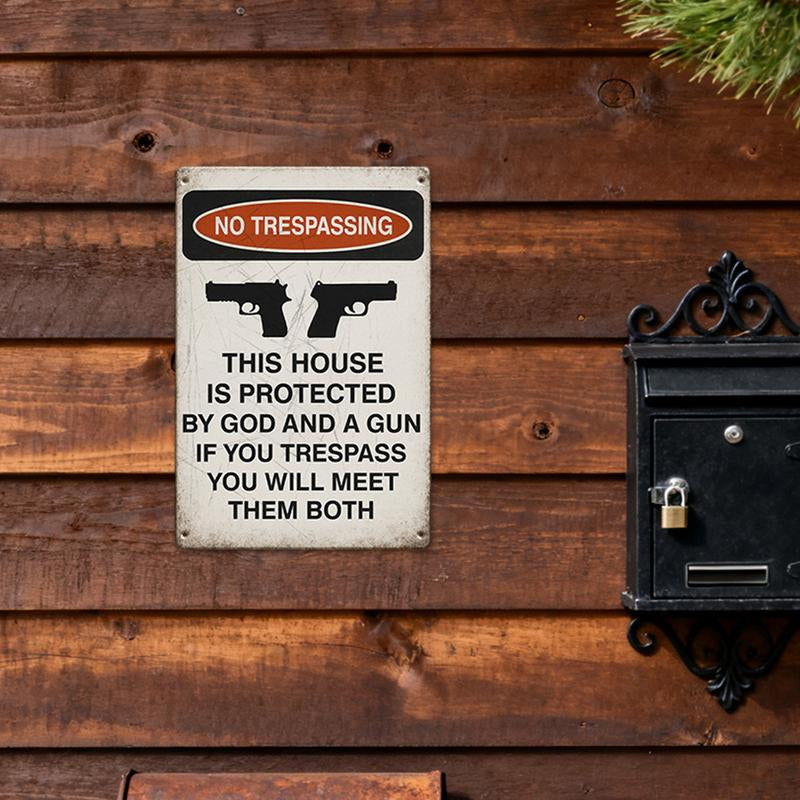 No Trespassing This House Is Protected Sign, 1/20Pcs Rust Free Weatherproof Wall Sign, Wall Art for Home Garden Yard Farm House, Decoration Items