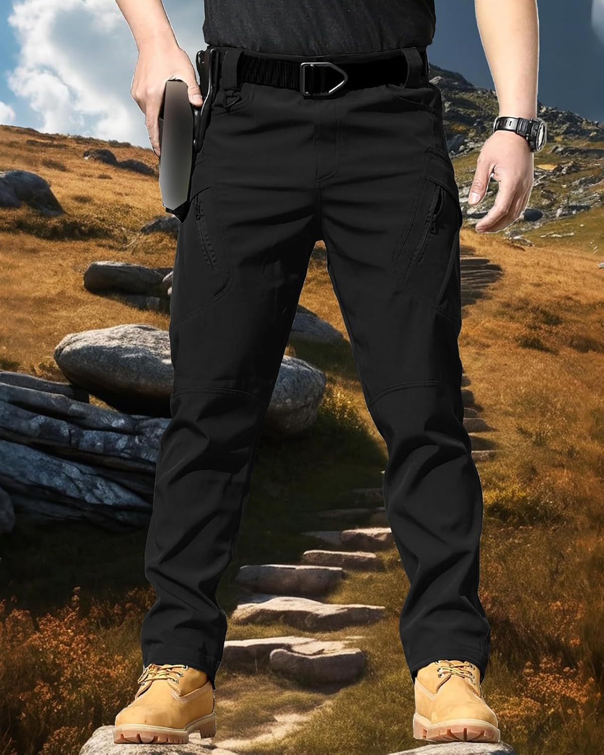 Men'S Work Cargo Pants Tactical Hiking Casual Water Resistant Ripstop Trousers for Outdoor with 6 Pockets(No Belt)