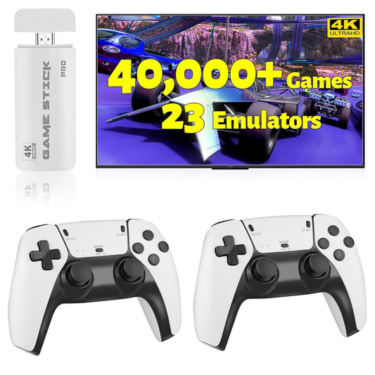 2025 Retro Gaming Console Pro 4K HDMI with 40,000+ Built-In Classic Video Games - Plug & Play Game Stick for TV with 2 Wireless Controllers | 23 Emulator Support 64GB