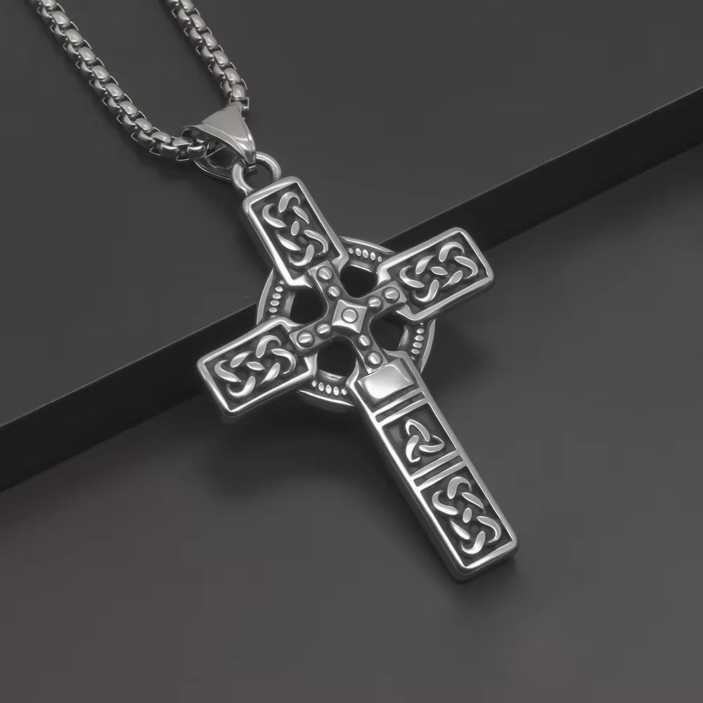 Collier Homme Medieval Stainless Steel Man Necklace Male Celtic Knot Cross Necklace for Men Viking Accessories Collar Hombre