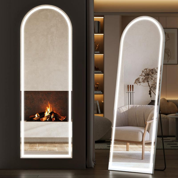 Floor Mirror Stand Mirror Full Length with LED Lights, Floor Mirror Dimming & 3 Color Lighting