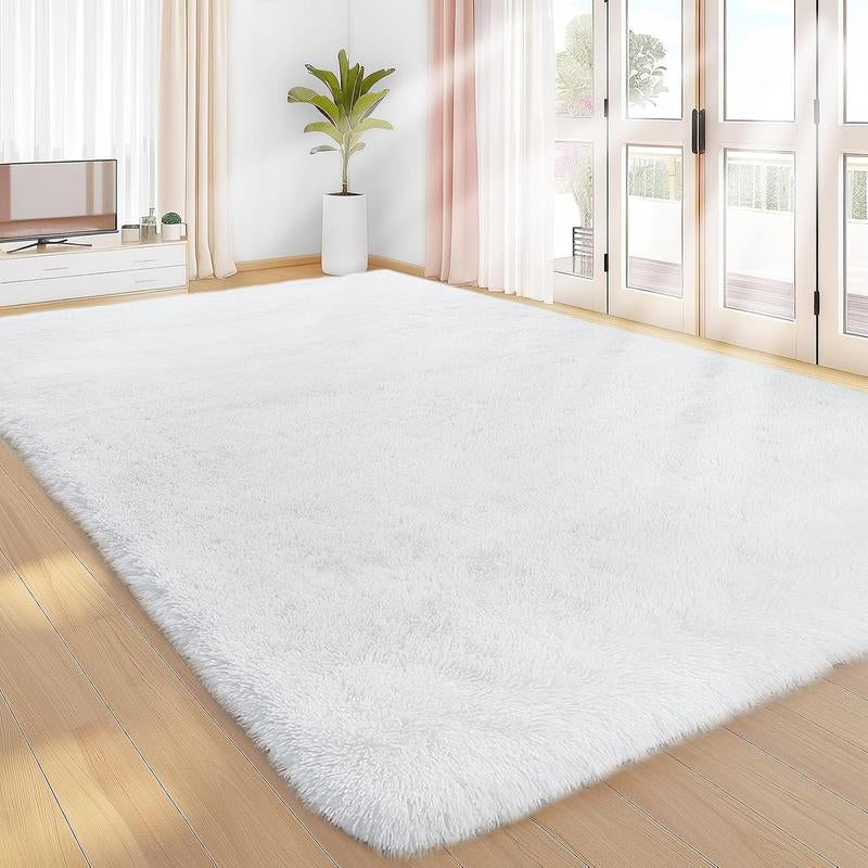 Modern Long Pile Polyester Fiber Rug, Fluffy Area Rug, Rectangular Carpet for Living Room & Bedroom, Home Use, Multiple Sizes Available