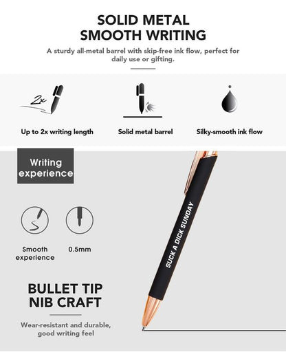 Seven Days Funny Ballpoint Pen Set with Pen Pouch Emotional Wording Retractable Black Ink Smooth Writing Pens Cute Office Supplies Teacher Student Gift Colorful Precision Pens