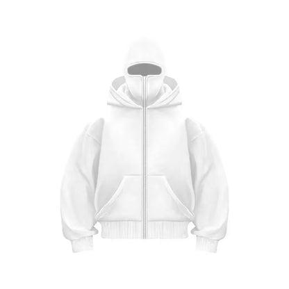 Adult Zipper Hooded Sweatshirt Soft Fleece Jacket with Hoodie Mask Men Women Windbreaker Casual Outwear Loose Sports Coat Tops