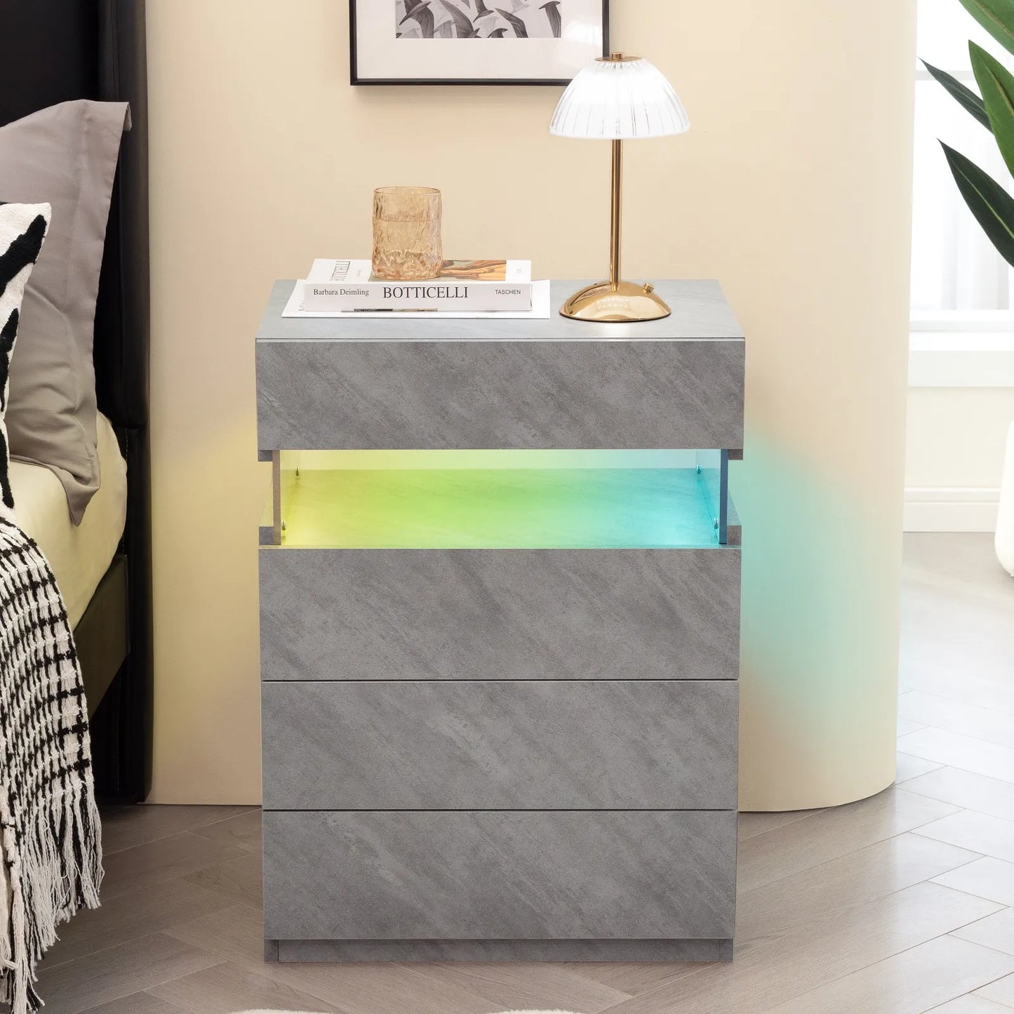 Cubehom LED Nightstand With 4 Drawers For Bedroom Storage