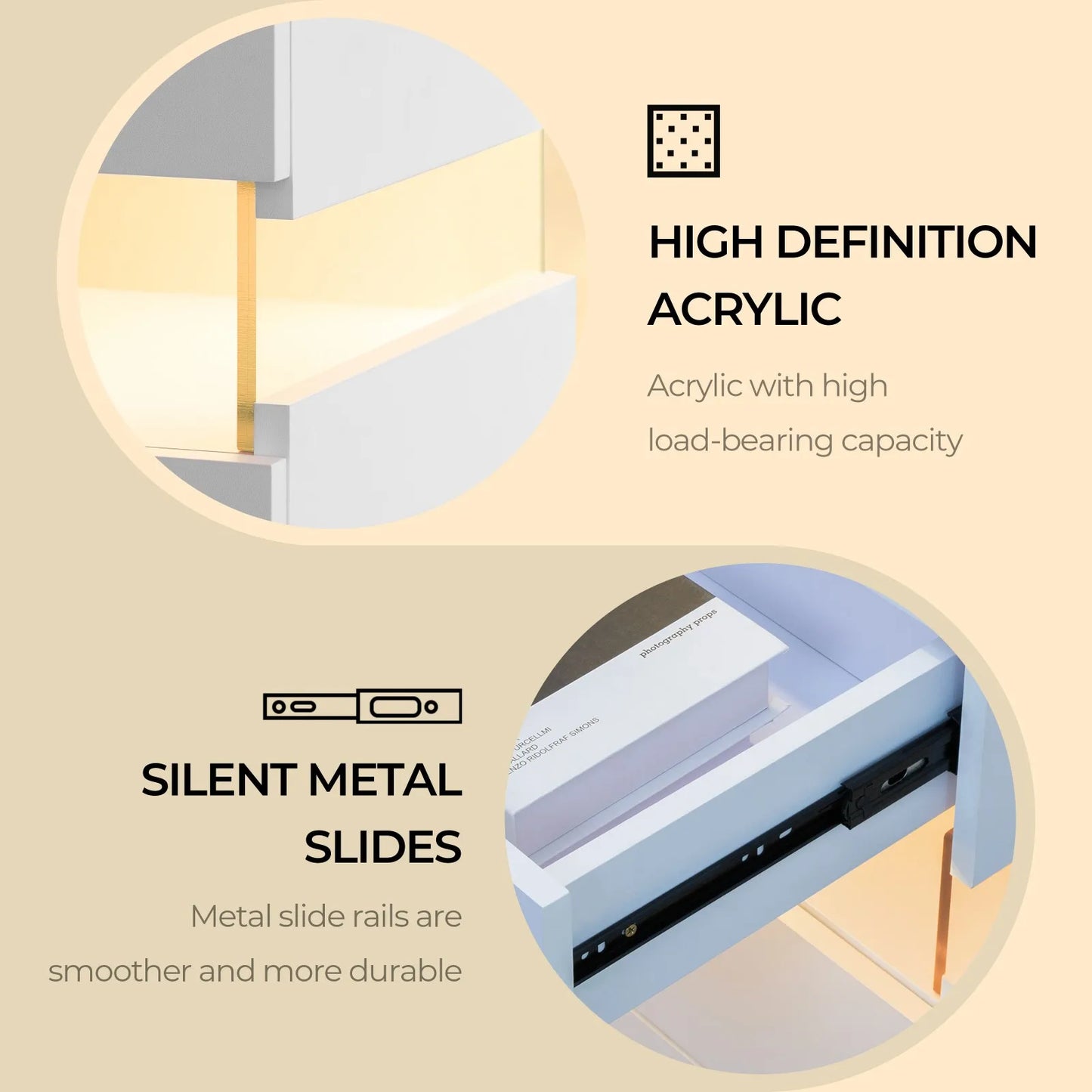 Cubehom LED Nightstand With 4 Drawers For Bedroom Storage