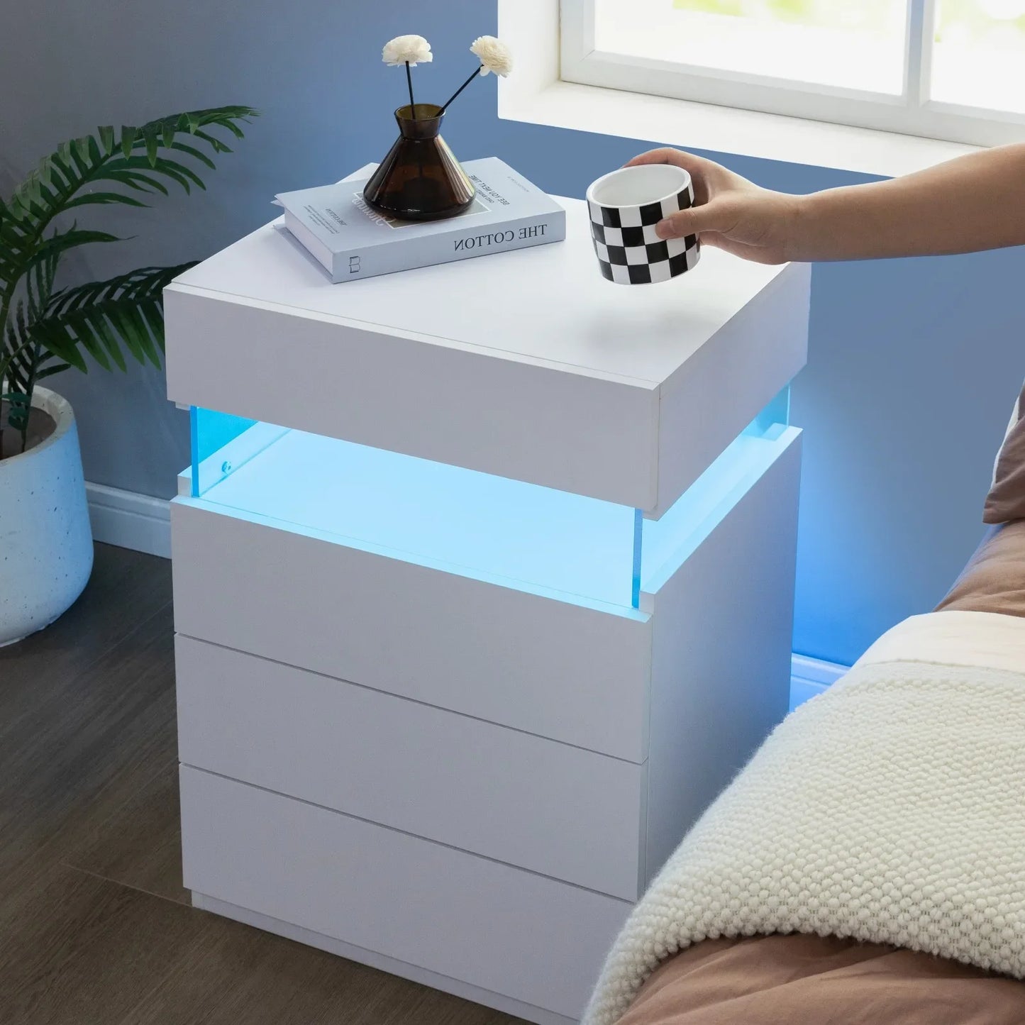 Cubehom LED Nightstand With 4 Drawers For Bedroom Storage
