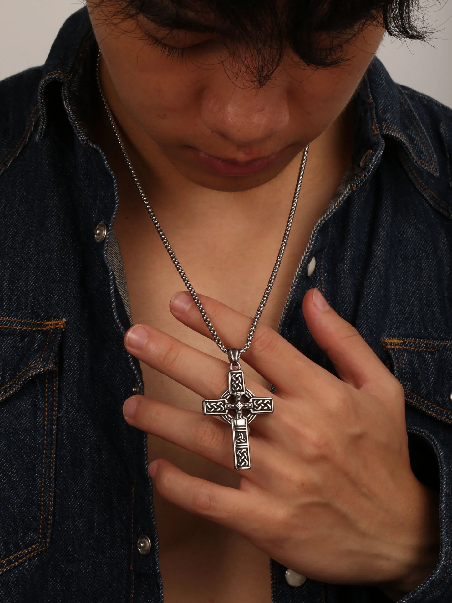 Collier Homme Medieval Stainless Steel Man Necklace Male Celtic Knot Cross Necklace for Men Viking Accessories Collar Hombre