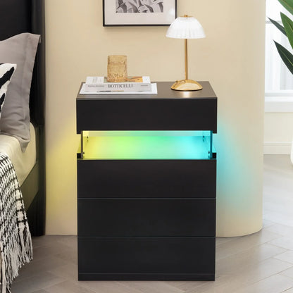 Cubehom LED Nightstand With 4 Drawers For Bedroom Storage