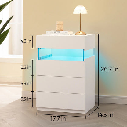 Cubehom LED Nightstand With 4 Drawers For Bedroom Storage