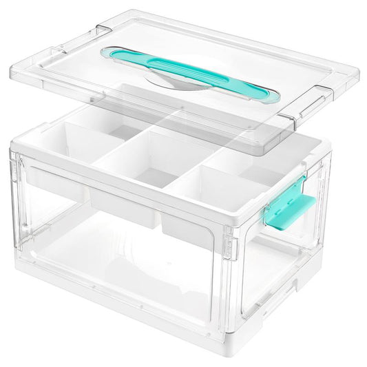 Vtopmart 24 QT Clear Plastic Craft Organizers and Storage Box with Removable Trays and Dividers, Art Supply Organizers and Storage, Ideal Containers for Coloring Books, Toys, Craft Supplies, Medicine, Christmas Gift