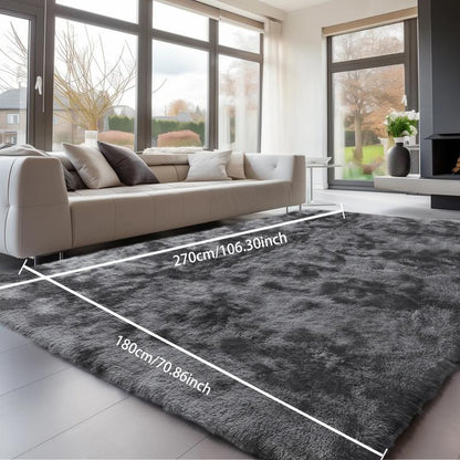 Modern Long Pile Polyester Fiber Rug, Fluffy Area Rug, Rectangular Carpet for Living Room & Bedroom, Home Use, Multiple Sizes Available