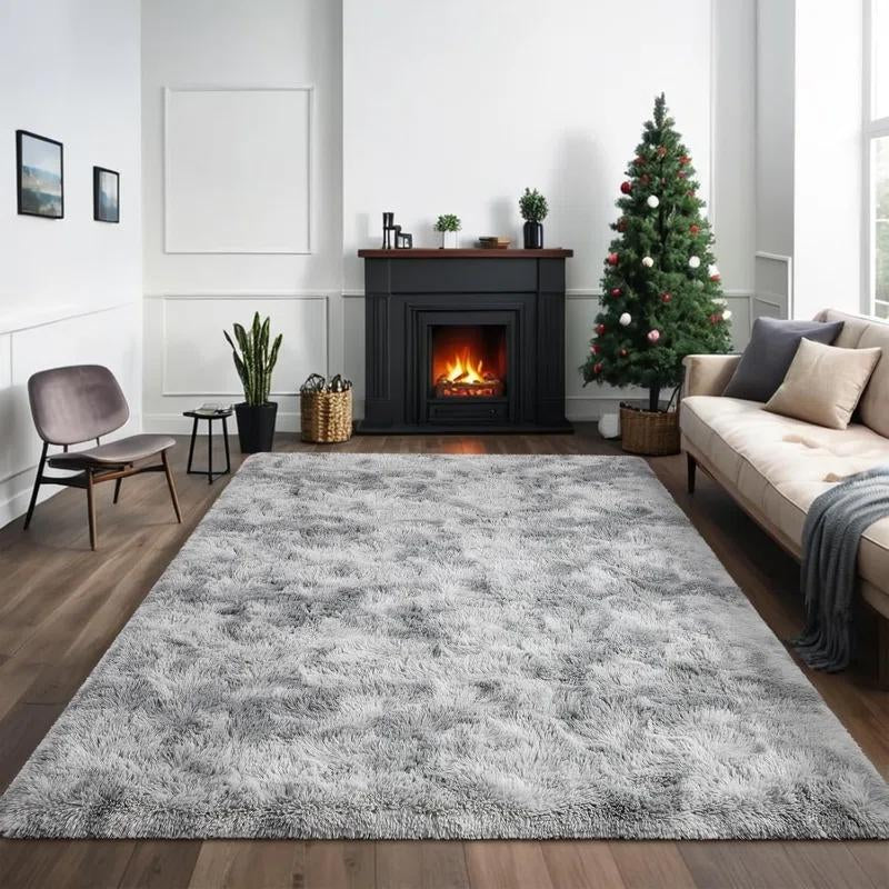Modern Long Pile Polyester Fiber Rug, Fluffy Area Rug, Rectangular Carpet for Living Room & Bedroom, Home Use, Multiple Sizes Available