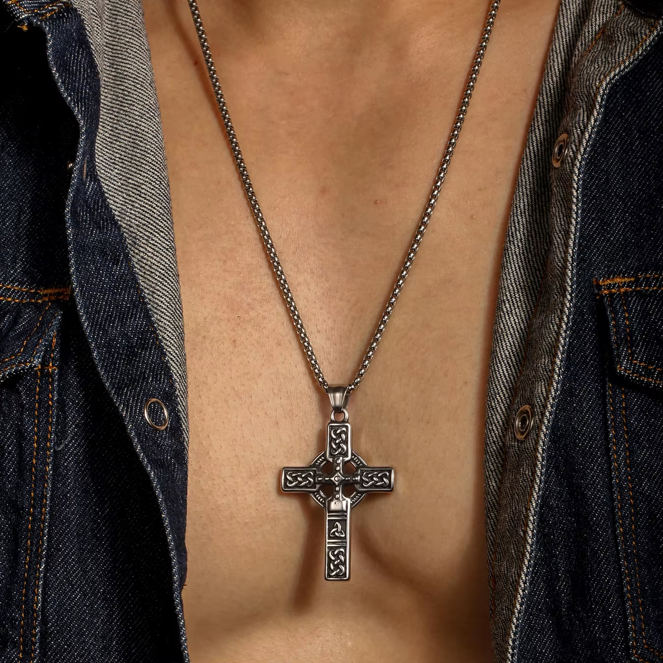 Collier Homme Medieval Stainless Steel Man Necklace Male Celtic Knot Cross Necklace for Men Viking Accessories Collar Hombre