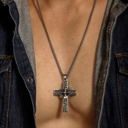 Collier Homme Medieval Stainless Steel Man Necklace Male Celtic Knot Cross Necklace for Men Viking Accessories Collar Hombre