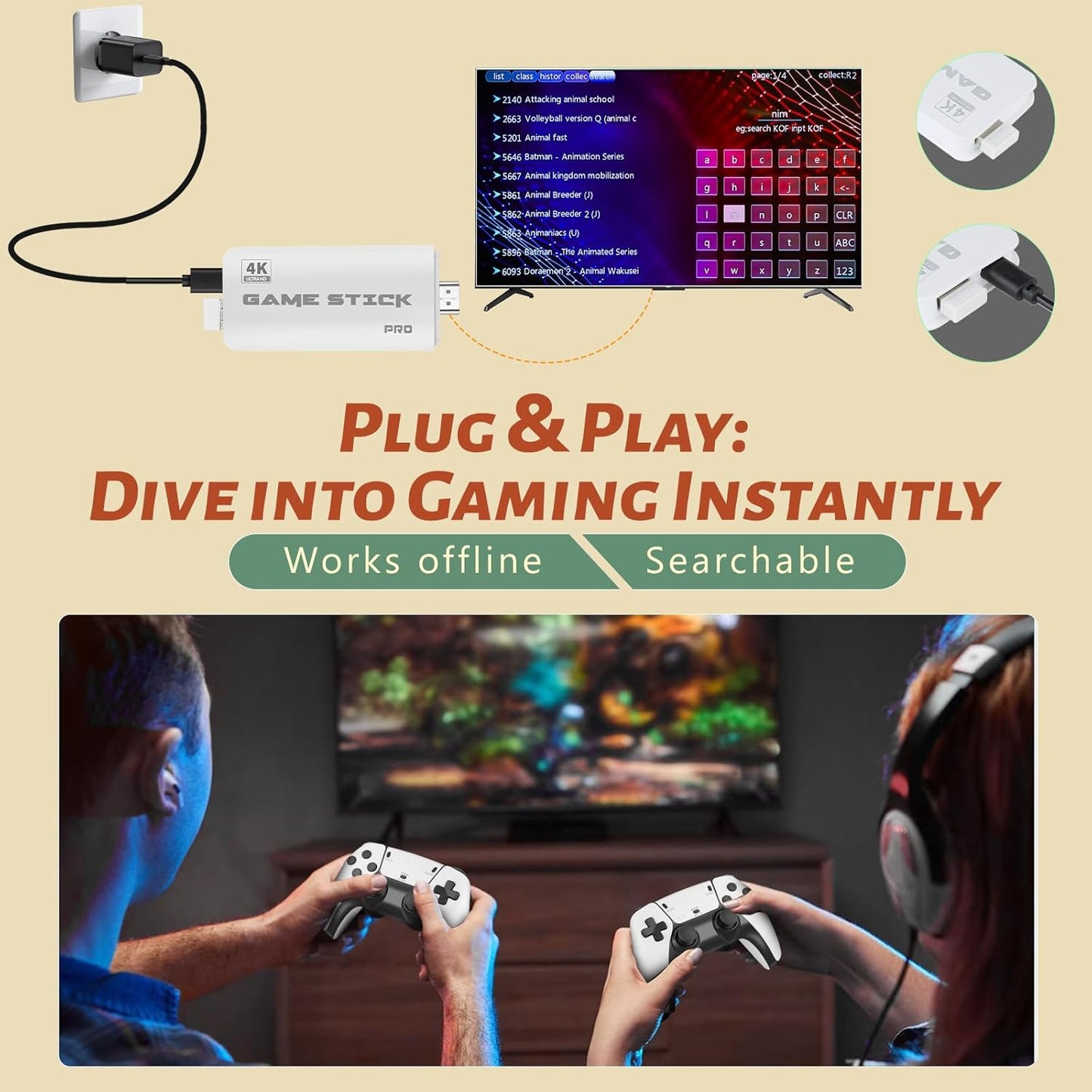 2025 Retro Gaming Console Pro 4K HDMI with 40,000+ Built-In Classic Video Games - Plug & Play Game Stick for TV with 2 Wireless Controllers | 23 Emulator Support 64GB