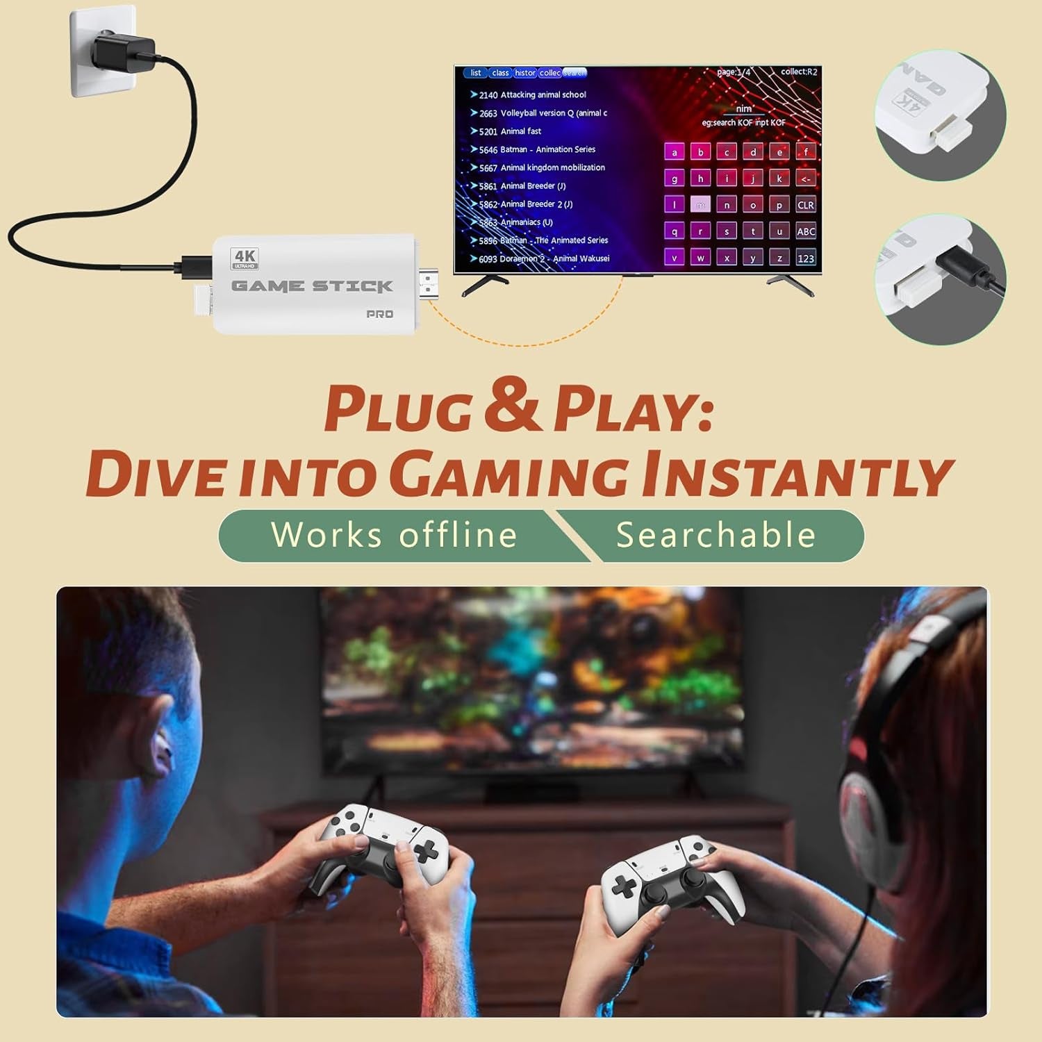 2025 Retro Gaming Console Pro 4K HDMI with 40,000+ Built-In Classic Video Games - Plug & Play Game Stick for TV with 2 Wireless Controllers | 23 Emulator Support 64GB