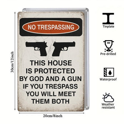 No Trespassing This House Is Protected Sign, 1/20Pcs Rust Free Weatherproof Wall Sign, Wall Art for Home Garden Yard Farm House, Decoration Items