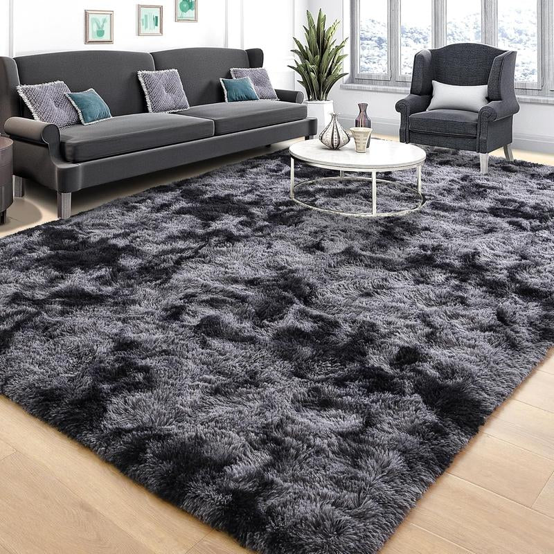 Modern Long Pile Polyester Fiber Rug, Fluffy Area Rug, Rectangular Carpet for Living Room & Bedroom, Home Use, Multiple Sizes Available