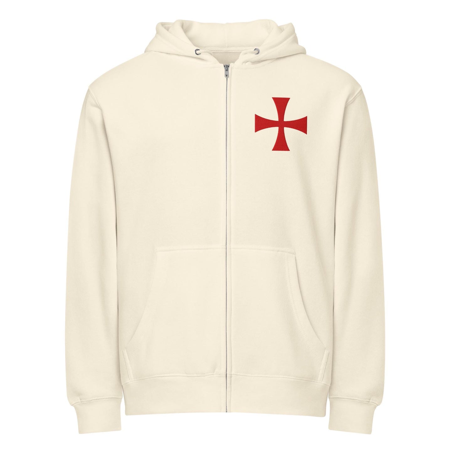 Knights Templar Cross Zip Hoodie, Crusader Cross, Deus Vult, Knights Templar Gift, Roman Catholic Gifts Embroidered Premium Full Zip Hoodie