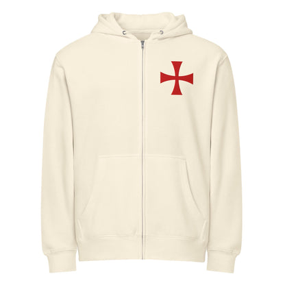 Knights Templar Cross Zip Hoodie, Crusader Cross, Deus Vult, Knights Templar Gift, Roman Catholic Gifts Embroidered Premium Full Zip Hoodie