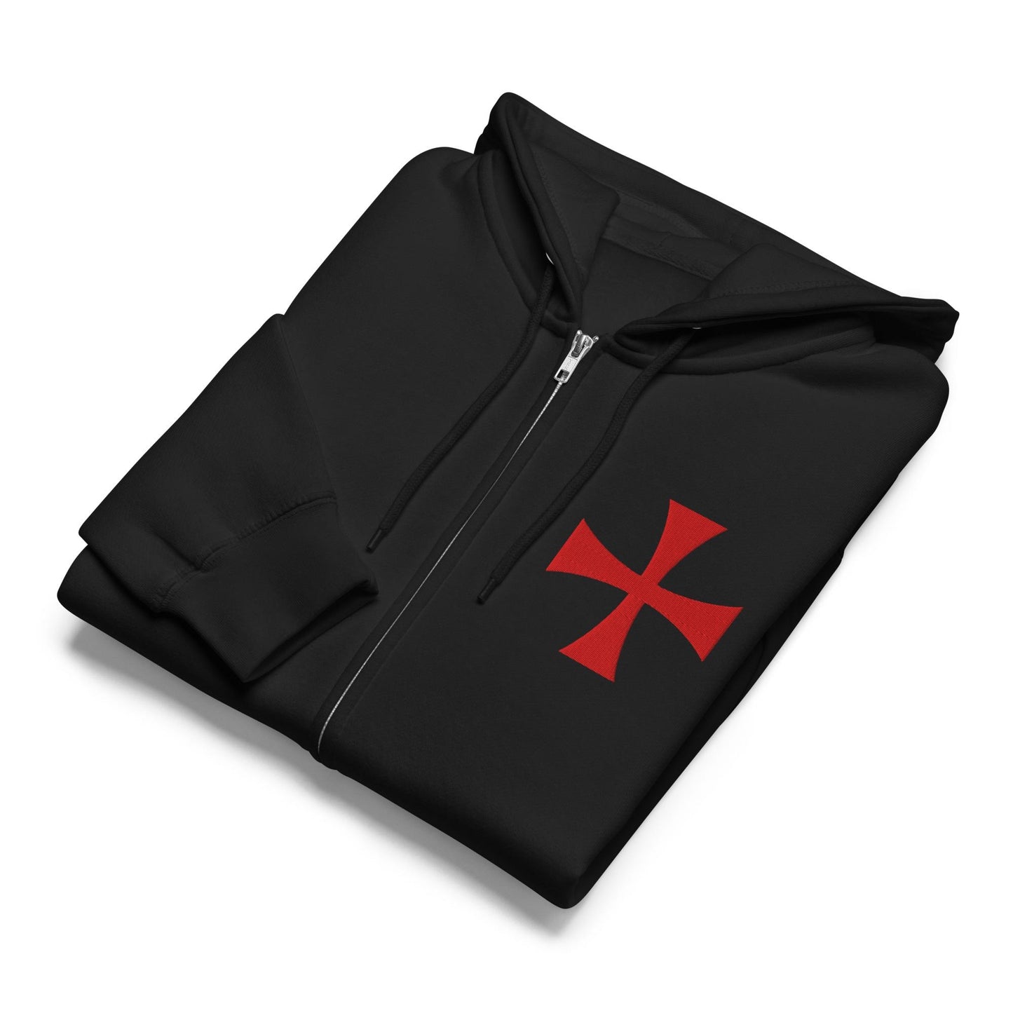 Knights Templar Cross Zip Hoodie, Crusader Cross, Deus Vult, Knights Templar Gift, Roman Catholic Gifts Embroidered Premium Full Zip Hoodie