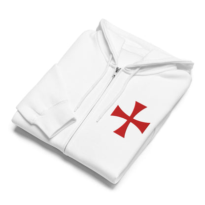 Knights Templar Cross Zip Hoodie, Crusader Cross, Deus Vult, Knights Templar Gift, Roman Catholic Gifts Embroidered Premium Full Zip Hoodie