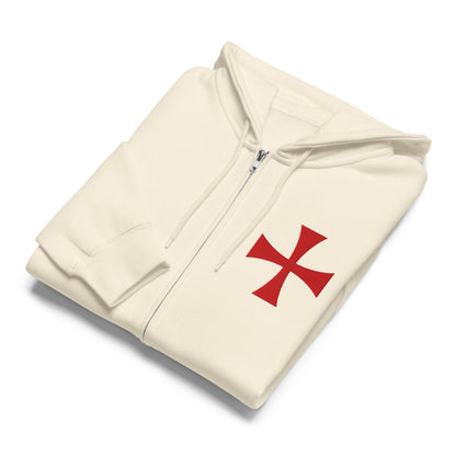 Knights Templar Cross Zip Hoodie, Crusader Cross, Deus Vult, Knights Templar Gift, Roman Catholic Gifts Embroidered Premium Full Zip Hoodie