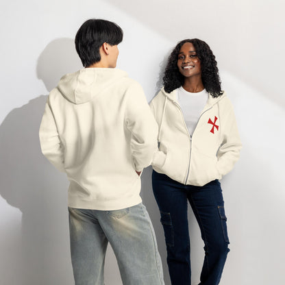 Knights Templar Cross Zip Hoodie, Crusader Cross, Deus Vult, Knights Templar Gift, Roman Catholic Gifts Embroidered Premium Full Zip Hoodie