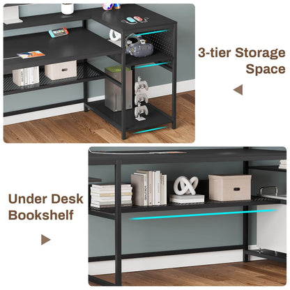 96 Inches L Shaped Reversible LED Gaming Desk Black